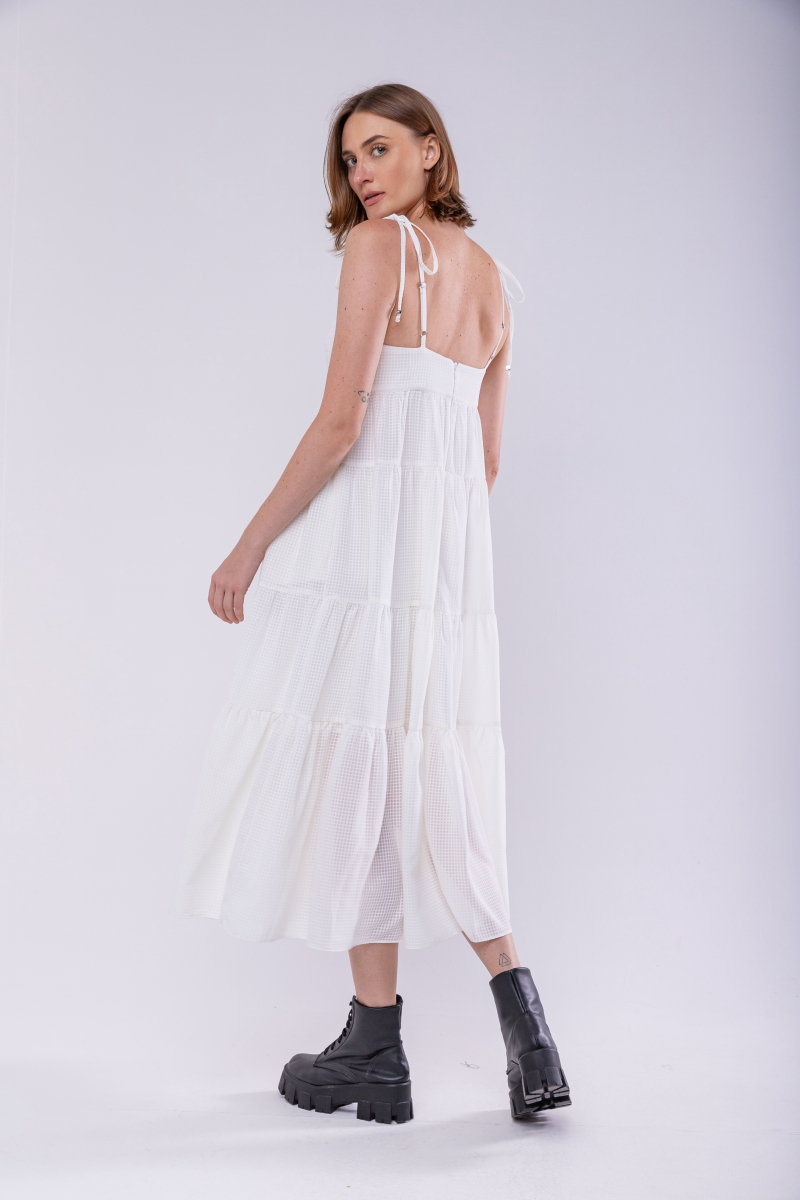 Hidrogênio - WHITE MIDI DRESS WITH TIE STRAPS - 19894002