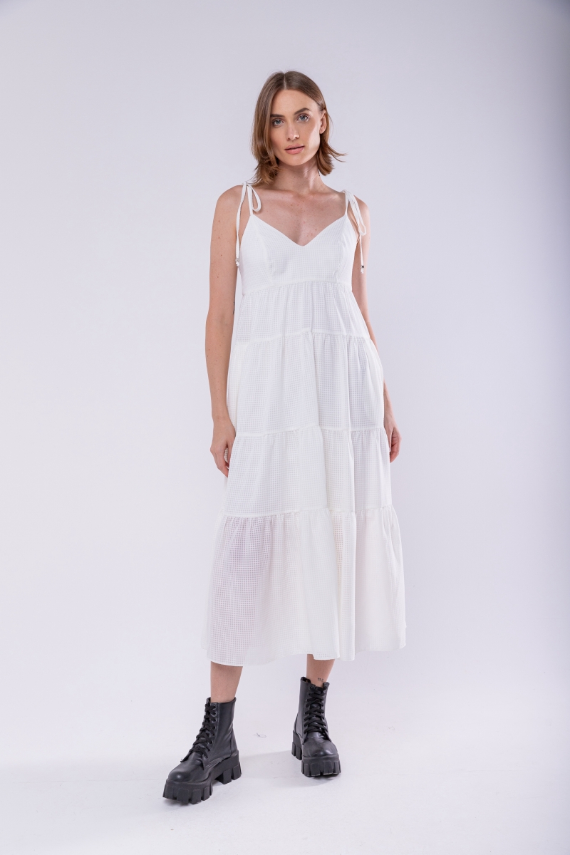 Hidrogênio - WHITE MIDI DRESS WITH TIE STRAPS - 19894002