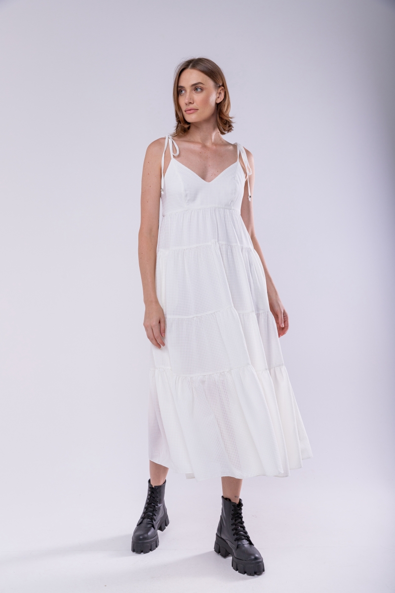 Hidrogênio - WHITE MIDI DRESS WITH TIE STRAPS - 19894002