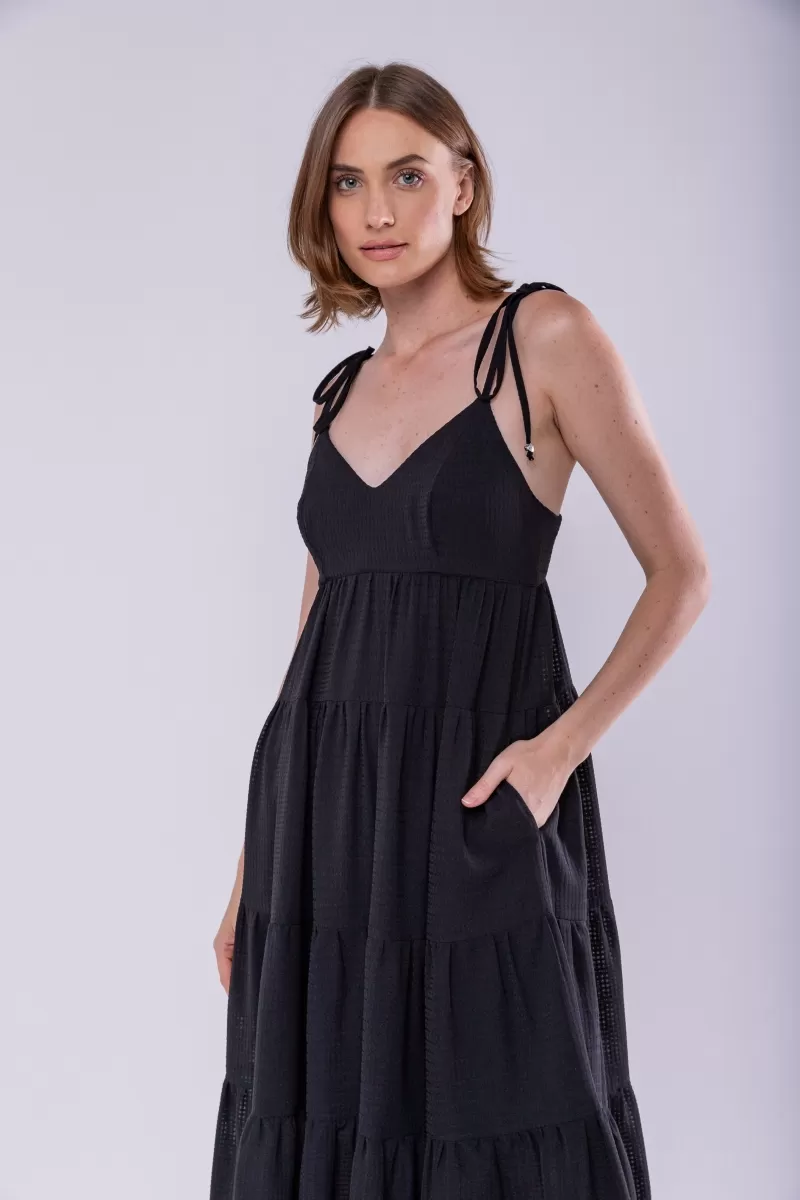 Hidrogênio - VESTIDO MIDI C/ ALCAS AMARRAVEIS PRETO - 19894001 Hidrogênio - VESTIDO MIDI C/ ALCAS AMARRAVEIS PRETO - 19894001