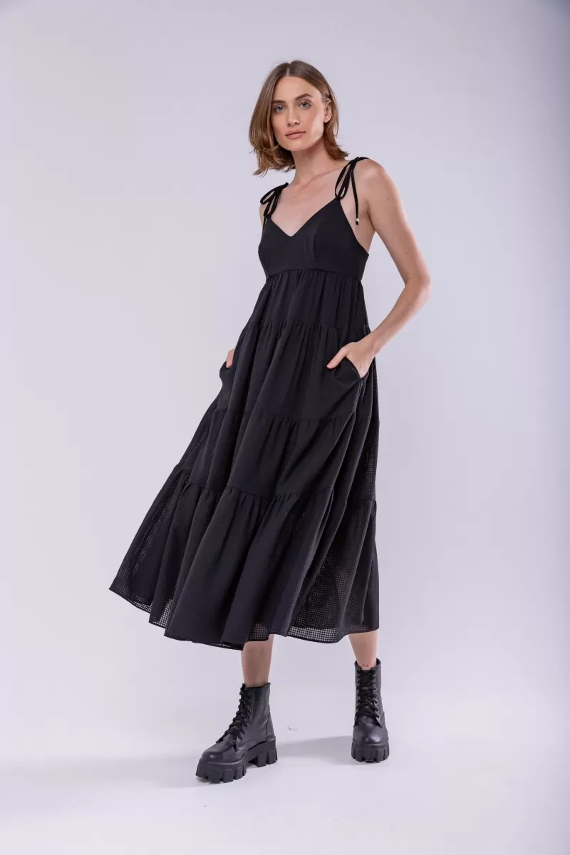 Hidrogênio - VESTIDO MIDI C/ ALCAS AMARRAVEIS PRETO - 19894001 Hidrogênio - VESTIDO MIDI C/ ALCAS AMARRAVEIS PRETO - 19894001