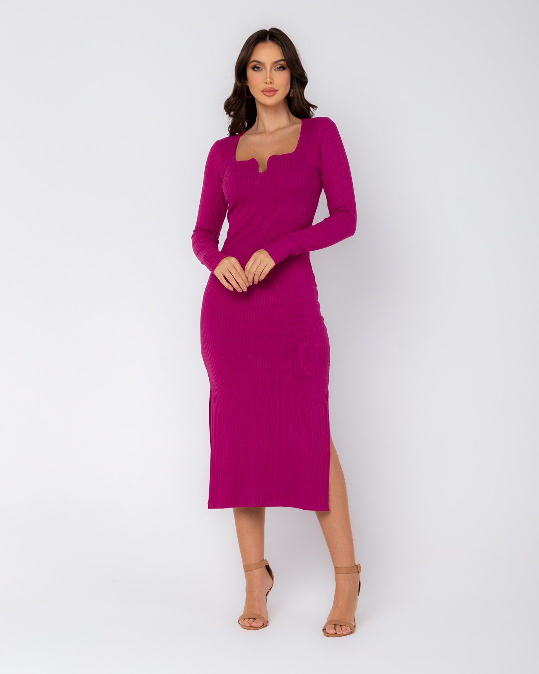 Miss Misses - Vestido Miss Misses Midi Com Fenda Roxo - D0007ROXO