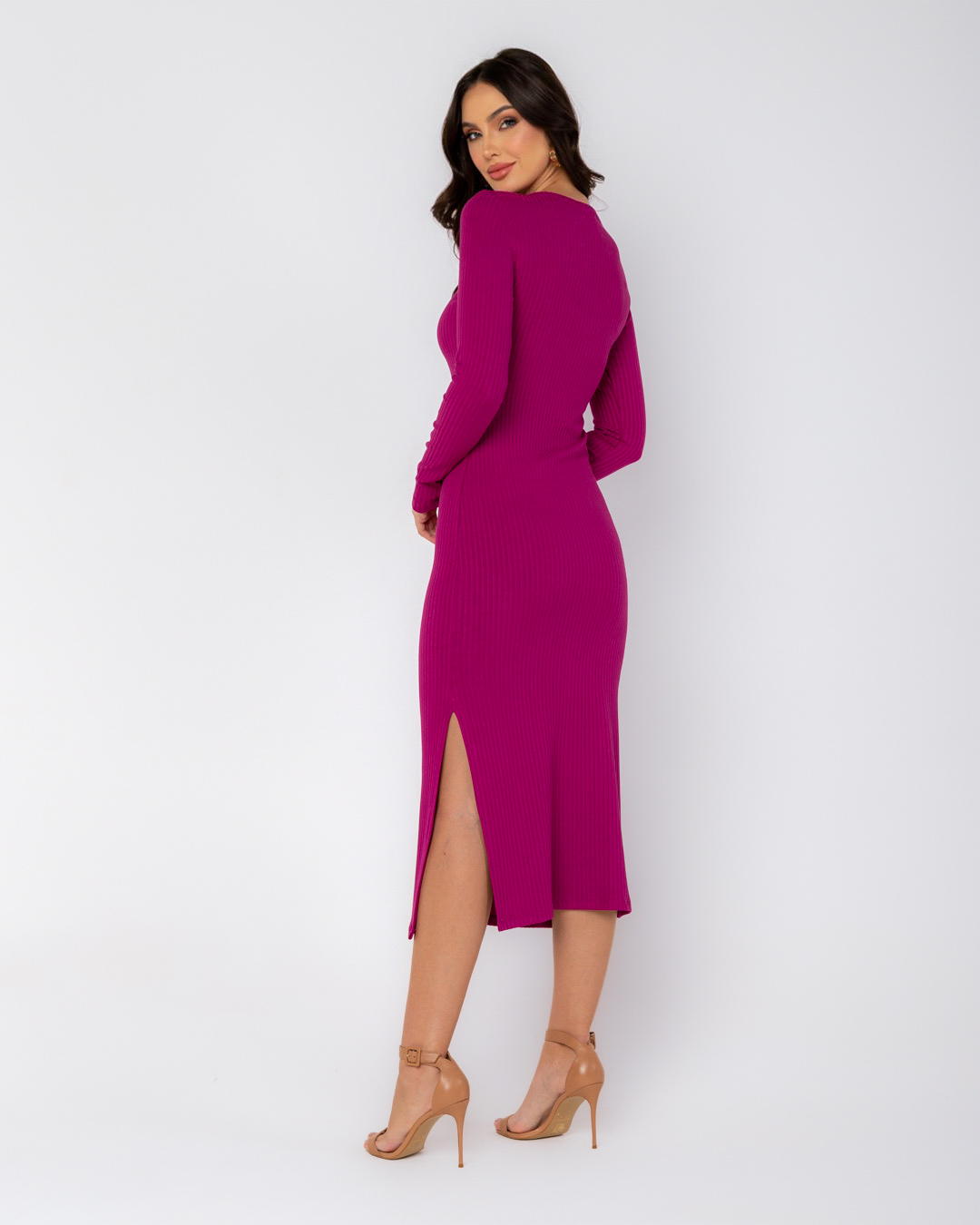 Miss Misses - Vestido Miss Misses Midi Com Fenda Roxo - D0007ROXO