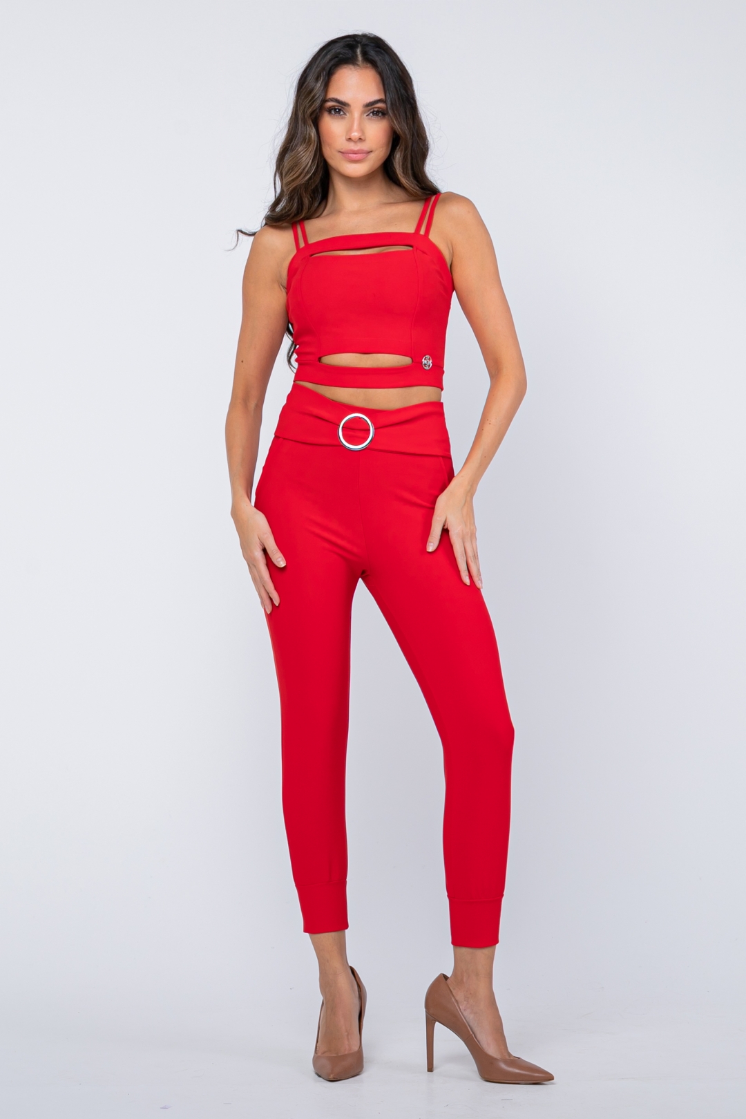 Miss Misses - Conjunto Miss Misses Calça e Cropped Vermelho - 50346VERMELHO