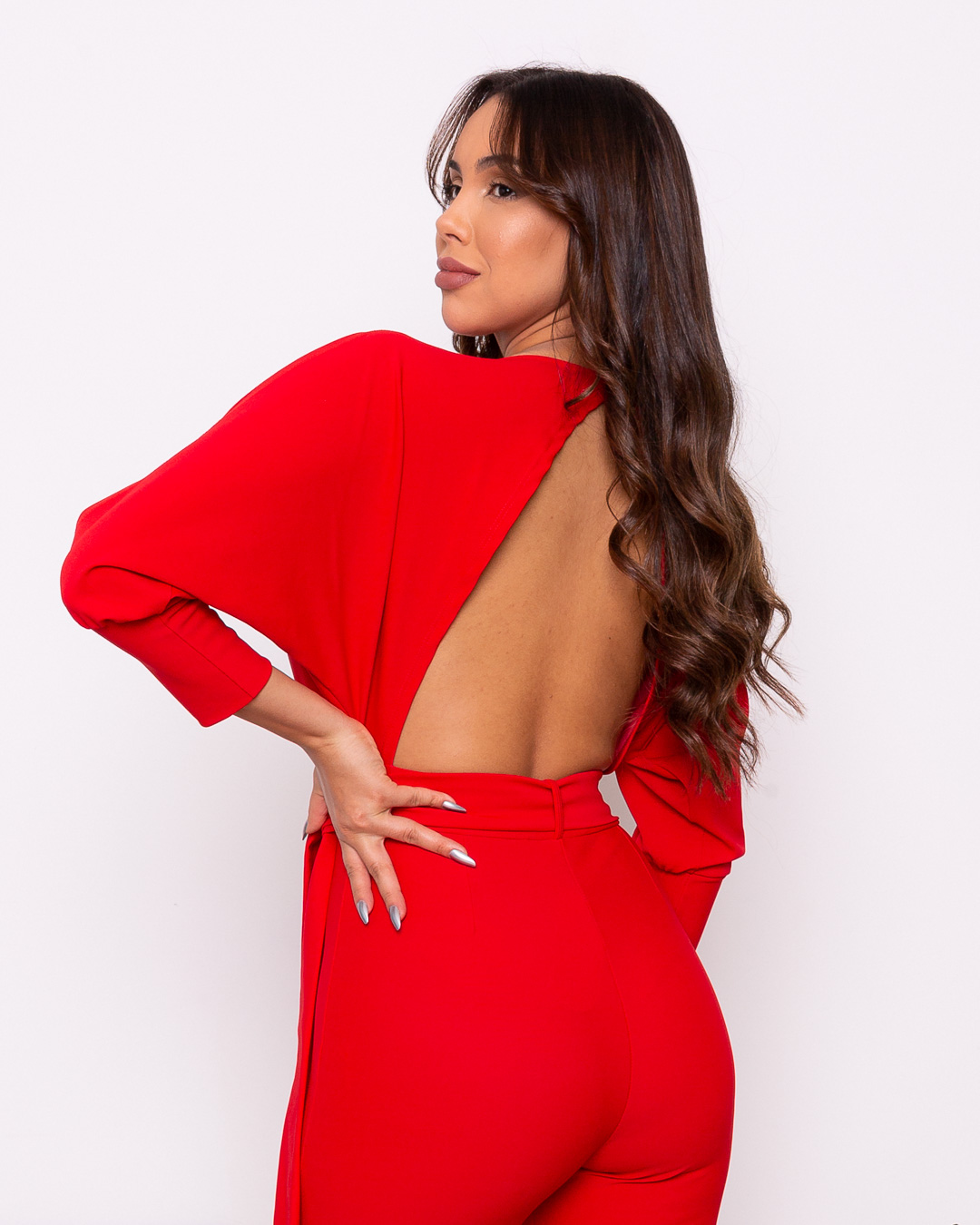 Miss Misses - Red Bat Sleeve Miss Misses jumpsuit - 18910VERMELHO