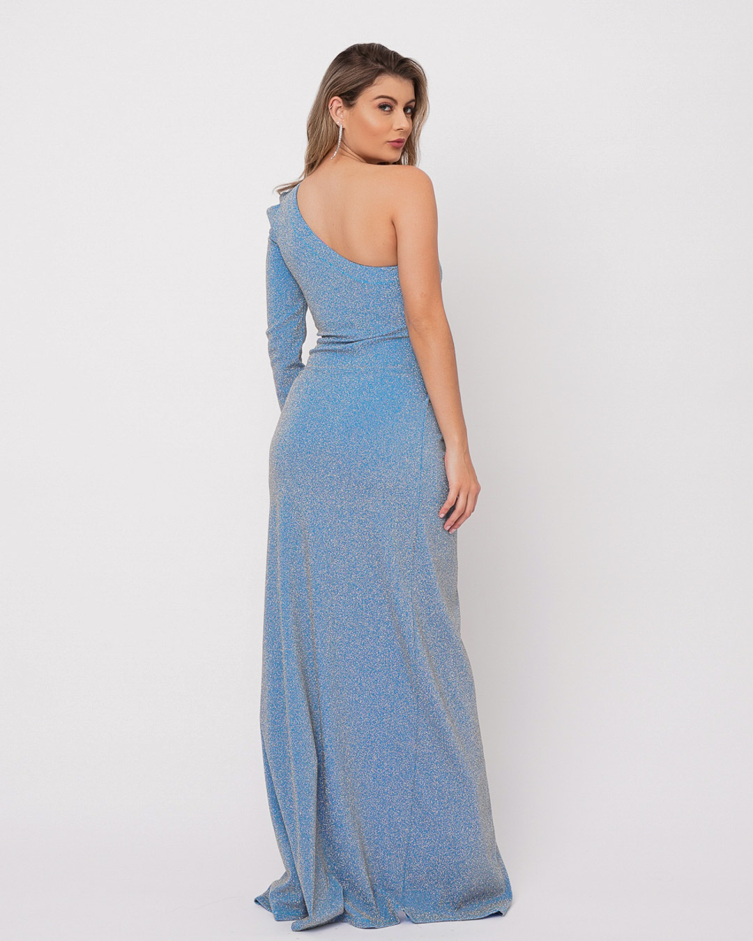 Miss Misses - Dress Miss Misses Long One Shoulder Only Lurex Blue - 50344AZUL