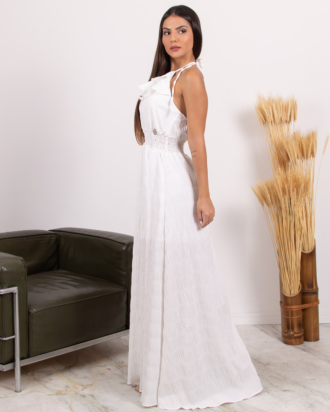 Miss Misses - Miss Misses Long Dress with Slit and frills Off-White - 18626OFF