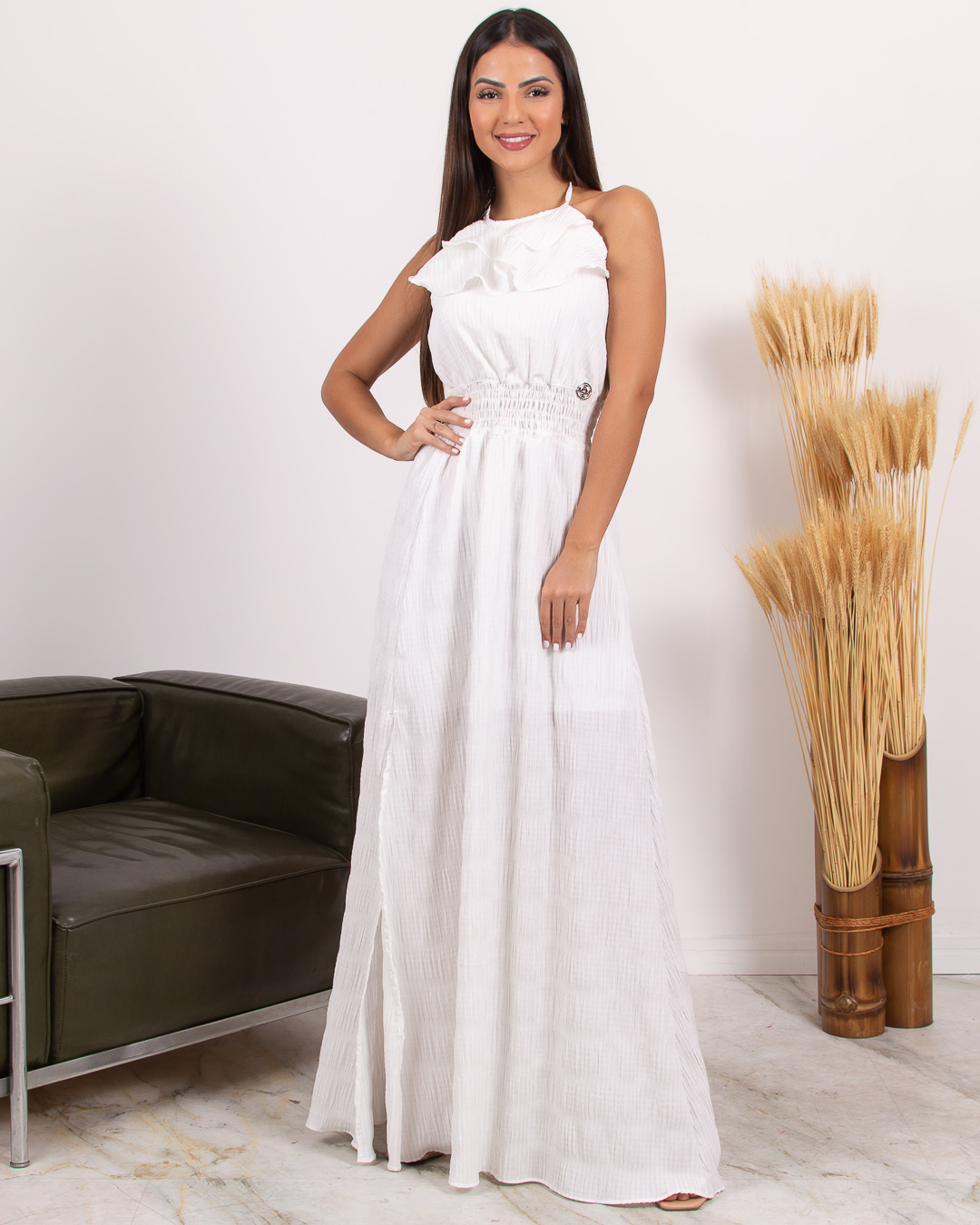 Miss Misses - Miss Misses Long Dress with Slit and frills Off-White - 18626OFF