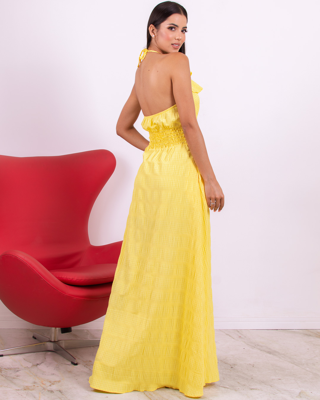 Miss Misses - Miss Misses Long Dress with Slit and Frills Yellow - 18626AMARELO