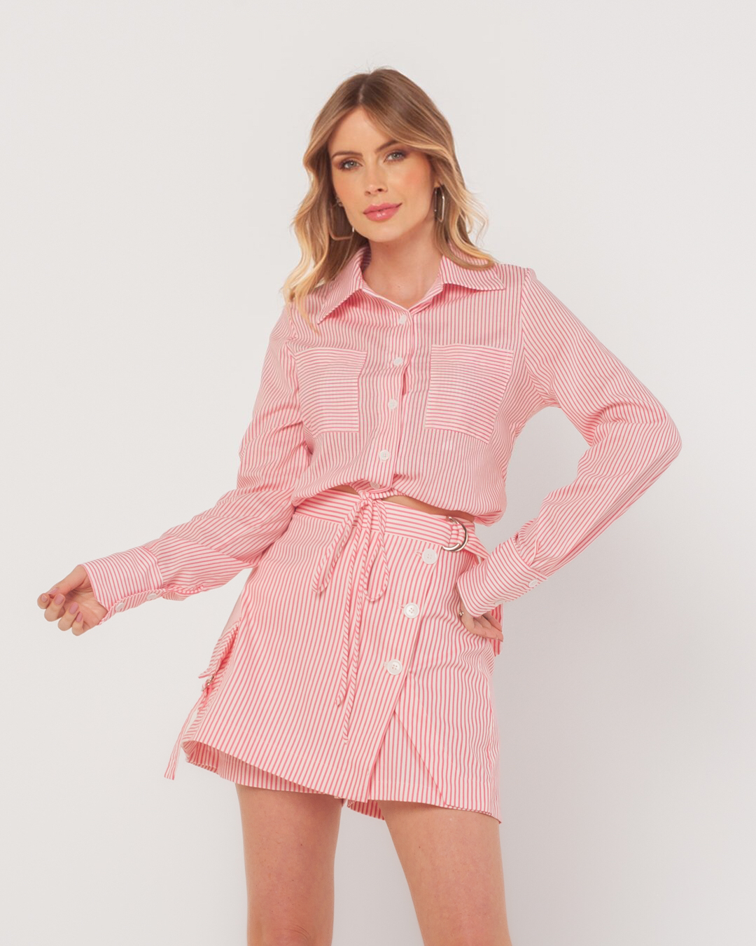 Miss Misses - Short Skirt Miss Misses Striped With Pink Details - 54091ROSA