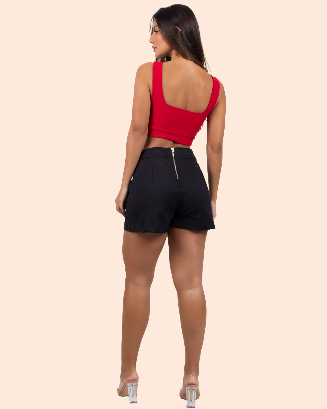 Miss Misses - Short Miss Misses with zipper closure at the back, button detail and pocket Black - 18545PRETO