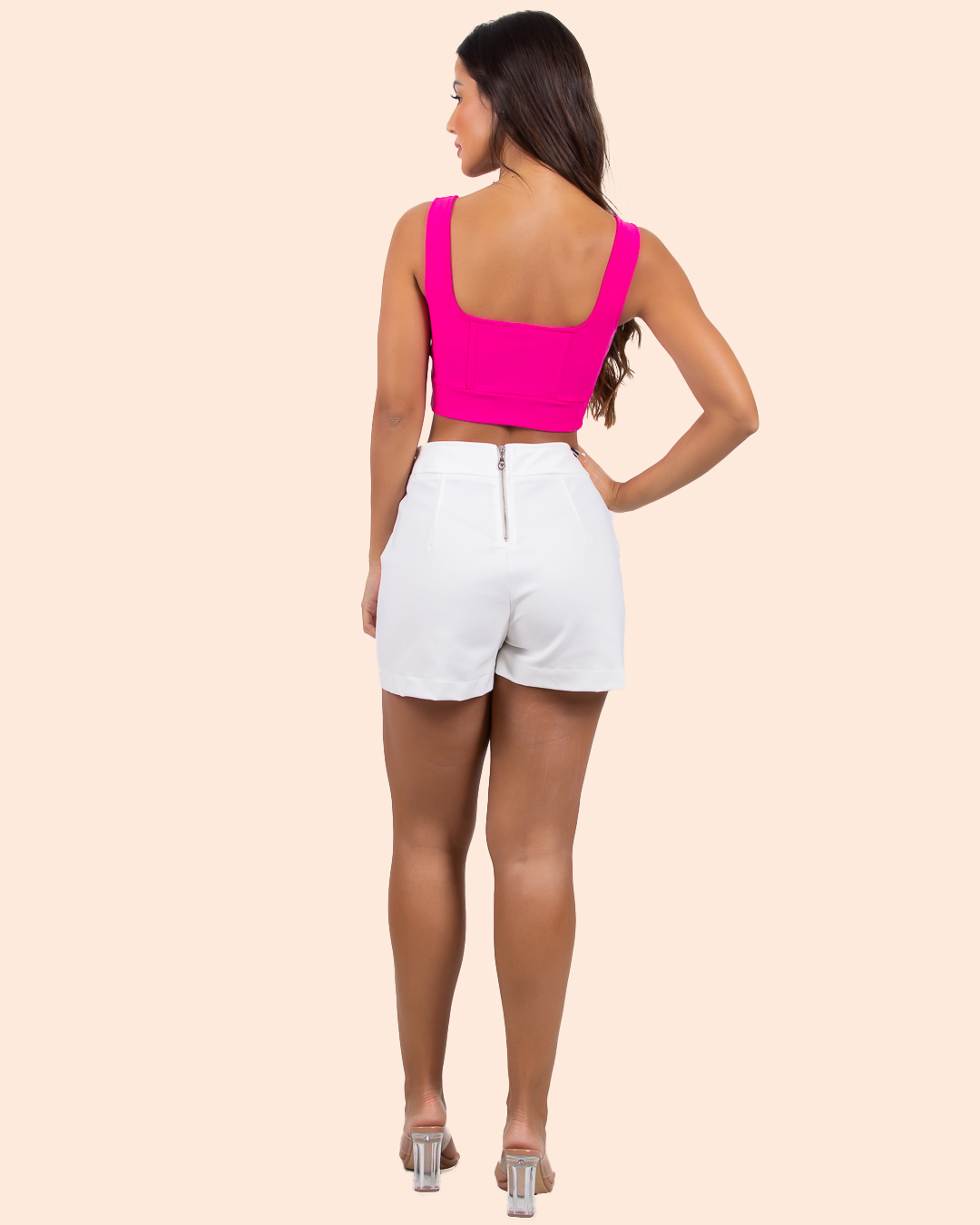 Miss Misses - Short Miss Misses with zipper closure at the back, Offwhite button detail - 18545OFF