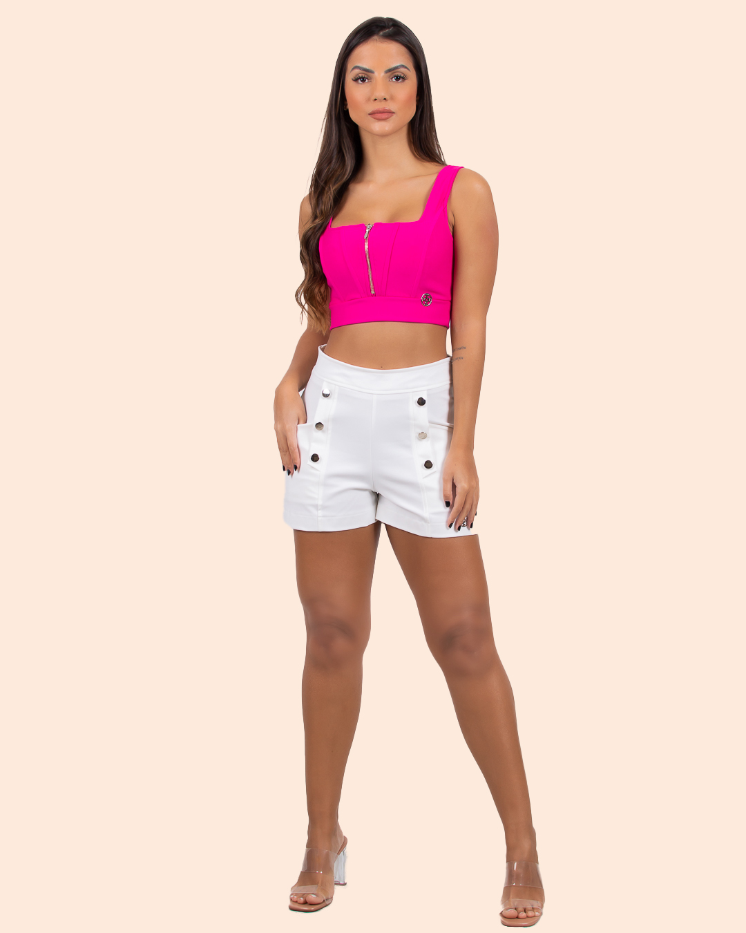 Miss Misses - Short Miss Misses detalhe com botão Offwhite - 18545OFF