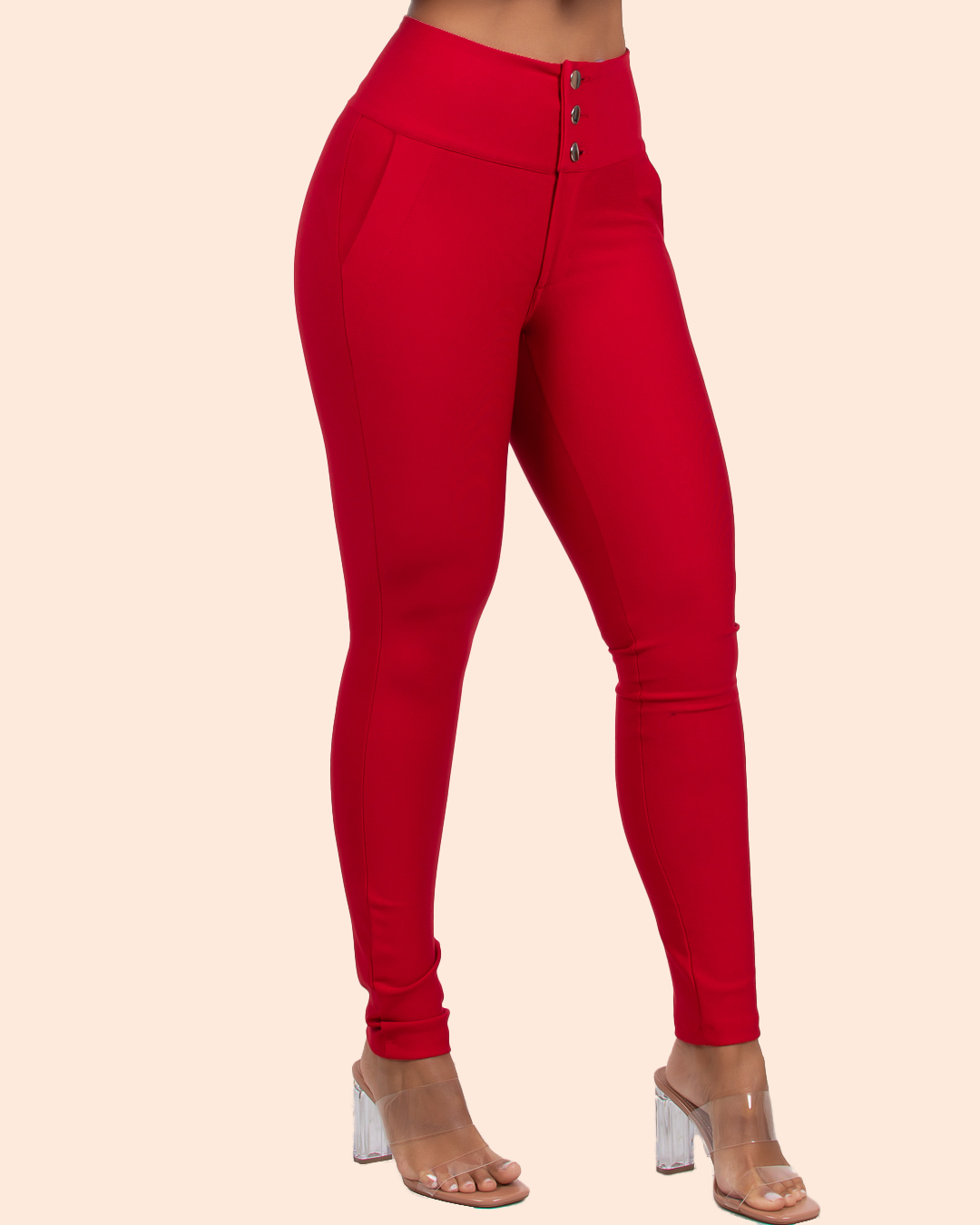 Miss Misses - Miss Misses Pants With Wide Waistband and Buttons Red - 18560VERMELHO