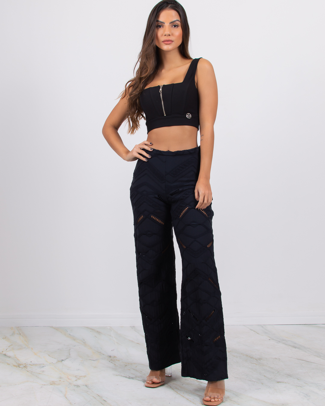 Miss Misses - Pants Miss Misses Hollow Mesh Pantaloon with Black Zipper - 115910PRETO