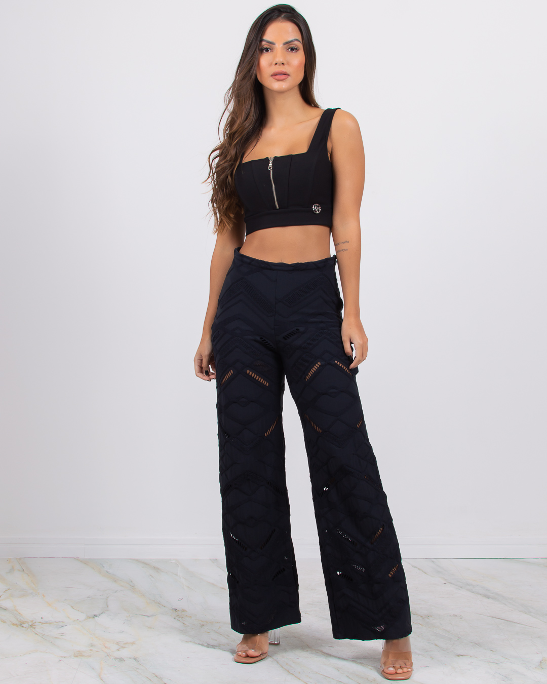 Miss Misses - Pants Miss Misses Hollow Mesh Pantaloon with Black Zipper - 115910PRETO