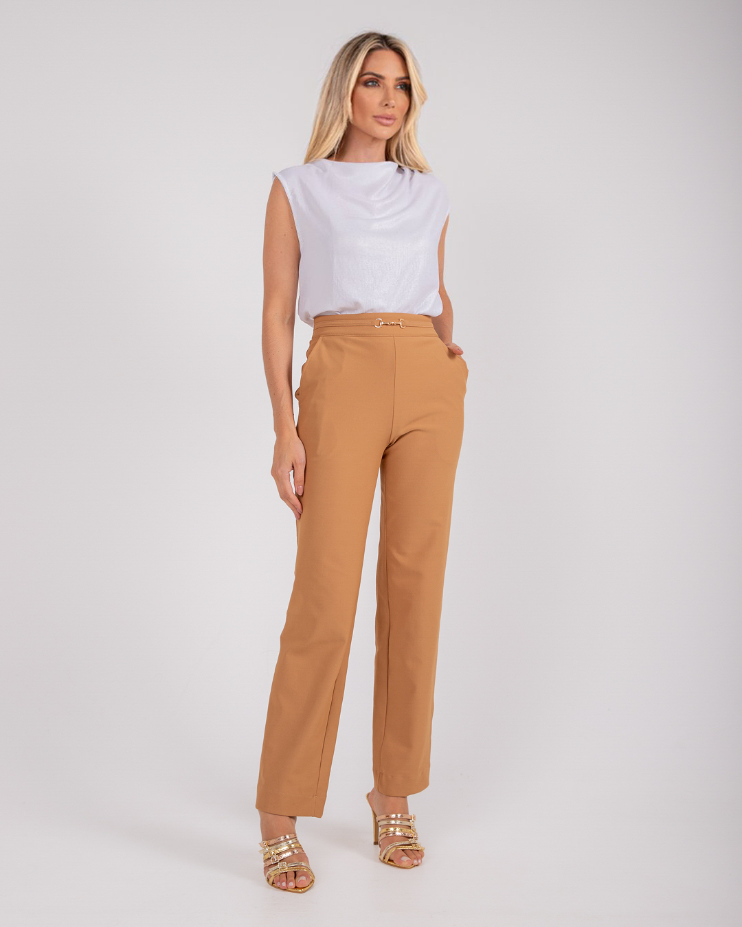 Miss Misses - Pants Miss Misses Metal Front Caramel Detail - 540721BEGE