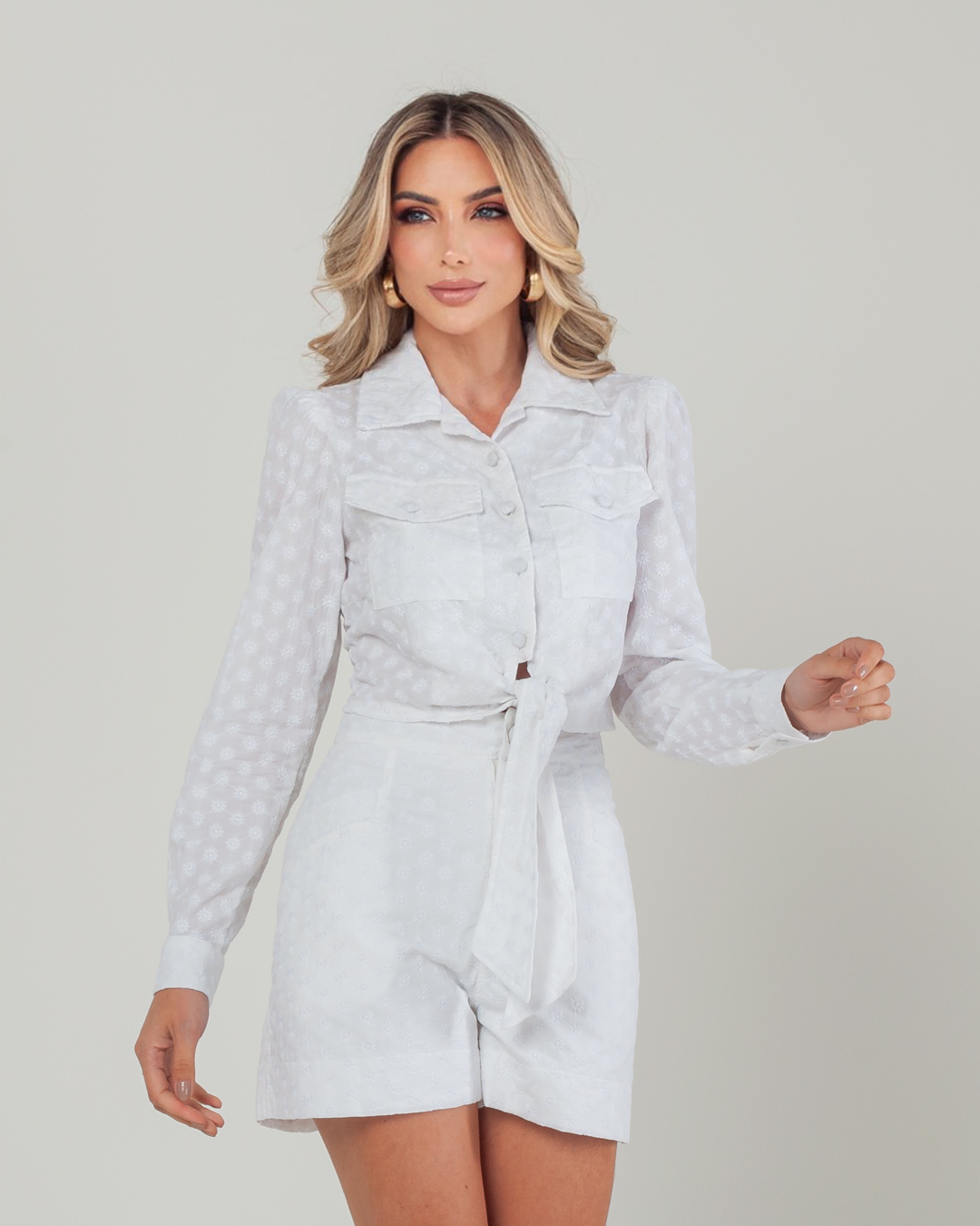 Miss Misses - Miss Misses Cropped Laise Shirt With Pocket White - 54075BRANCO