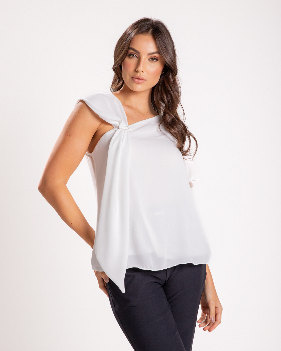 Miss Misses - Blusa Miss Misses Chiffon Metal na Faixa Off White - 54108OFF