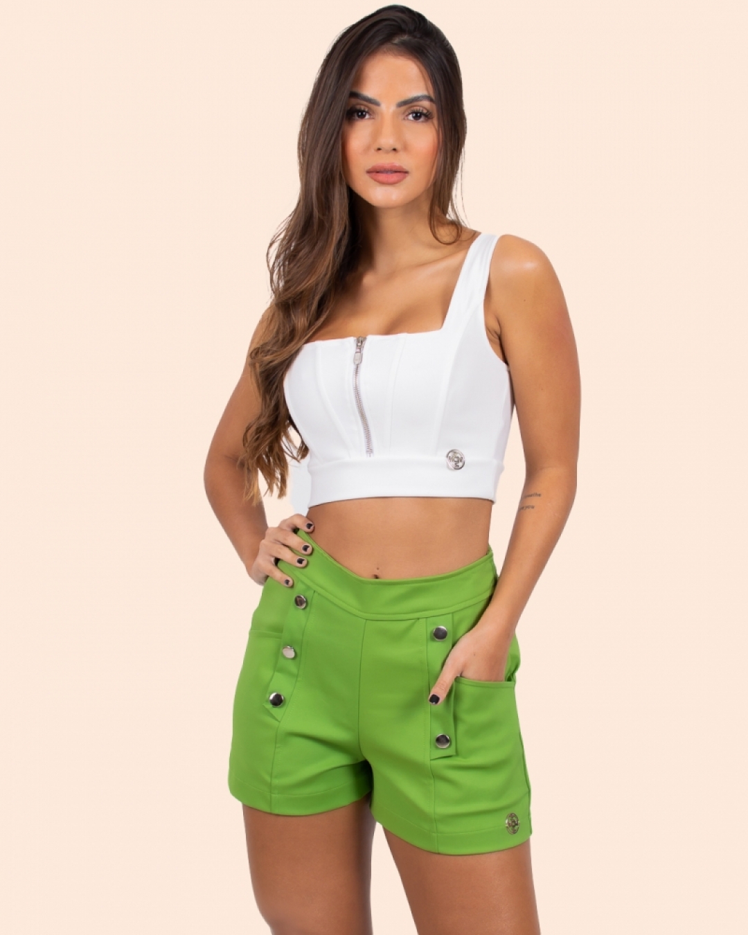 Miss Misses - Cropped Miss Misses Tank Shirt With Zipper Offwhite - 80438OFF