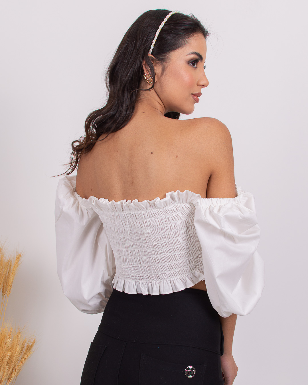 Miss Misses - Cropped Miss Misses Lastex with White Princess Sleeves - 18556BRANCO