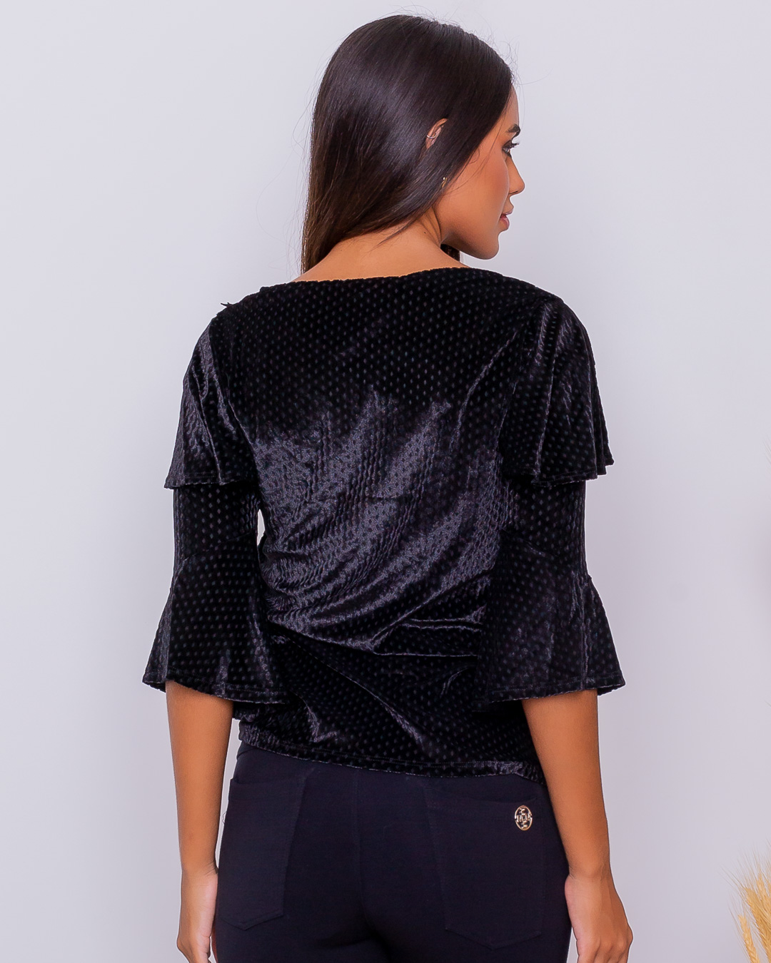 Miss Misses - Blusa Miss Misses Veludo Com Guipir Preto - 115929PRETO