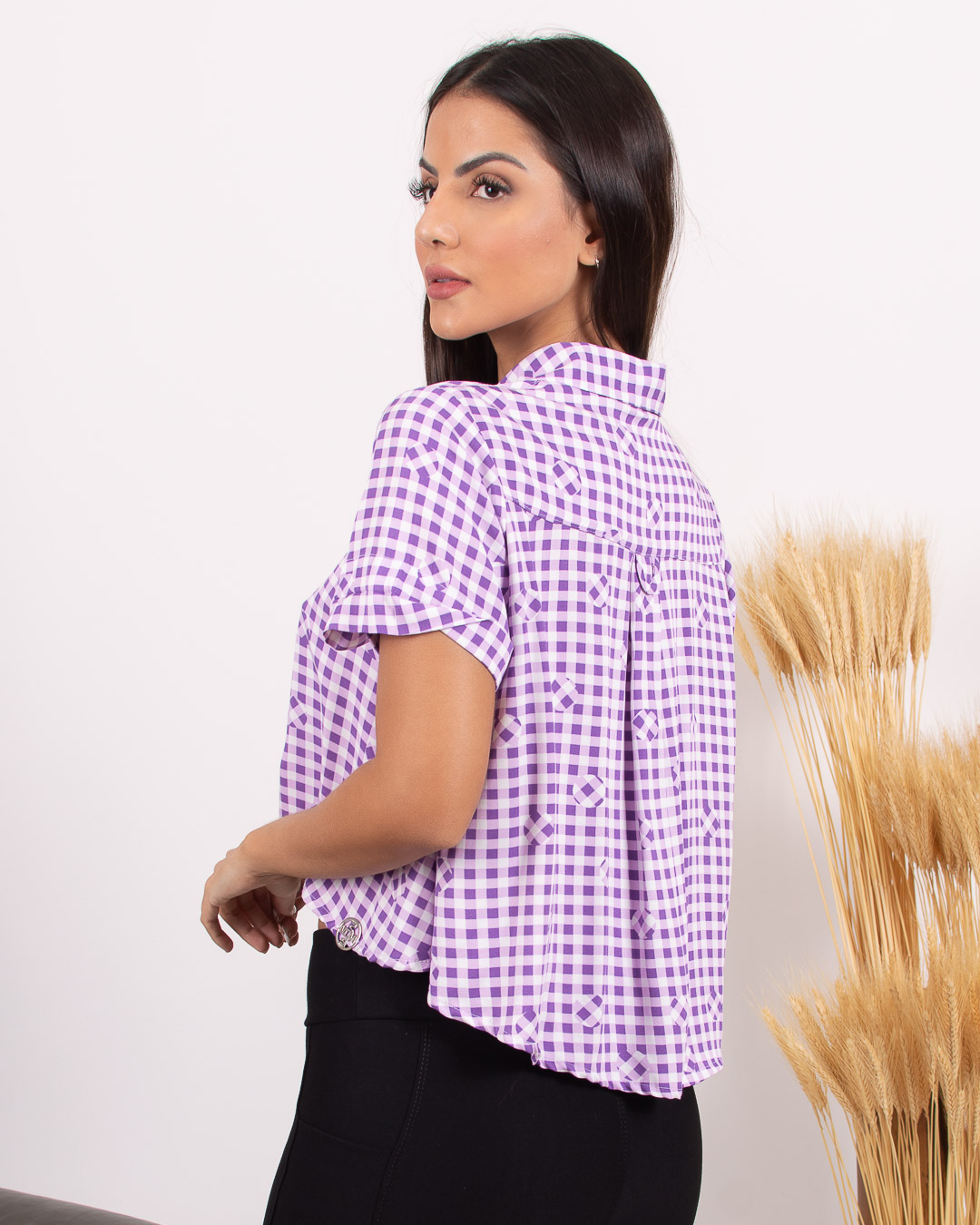 Miss Misses - Miss Misses Checkered Shirt with Lilac Buttons - 18571LILAS