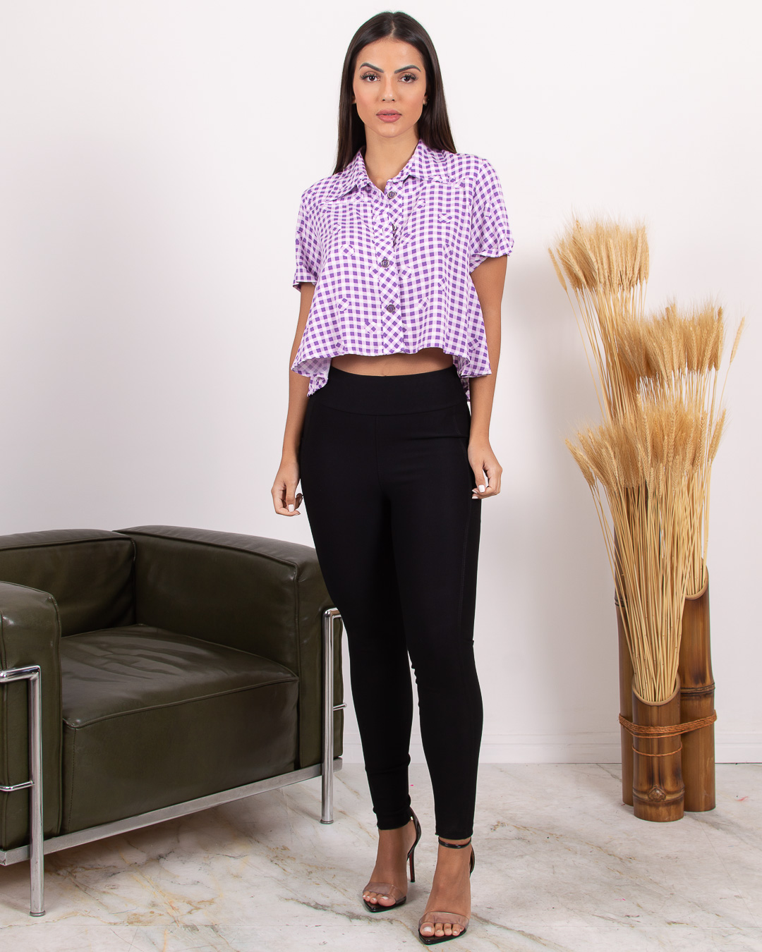 Miss Misses - Miss Misses Checkered Shirt with Lilac Buttons - 18571LILAS