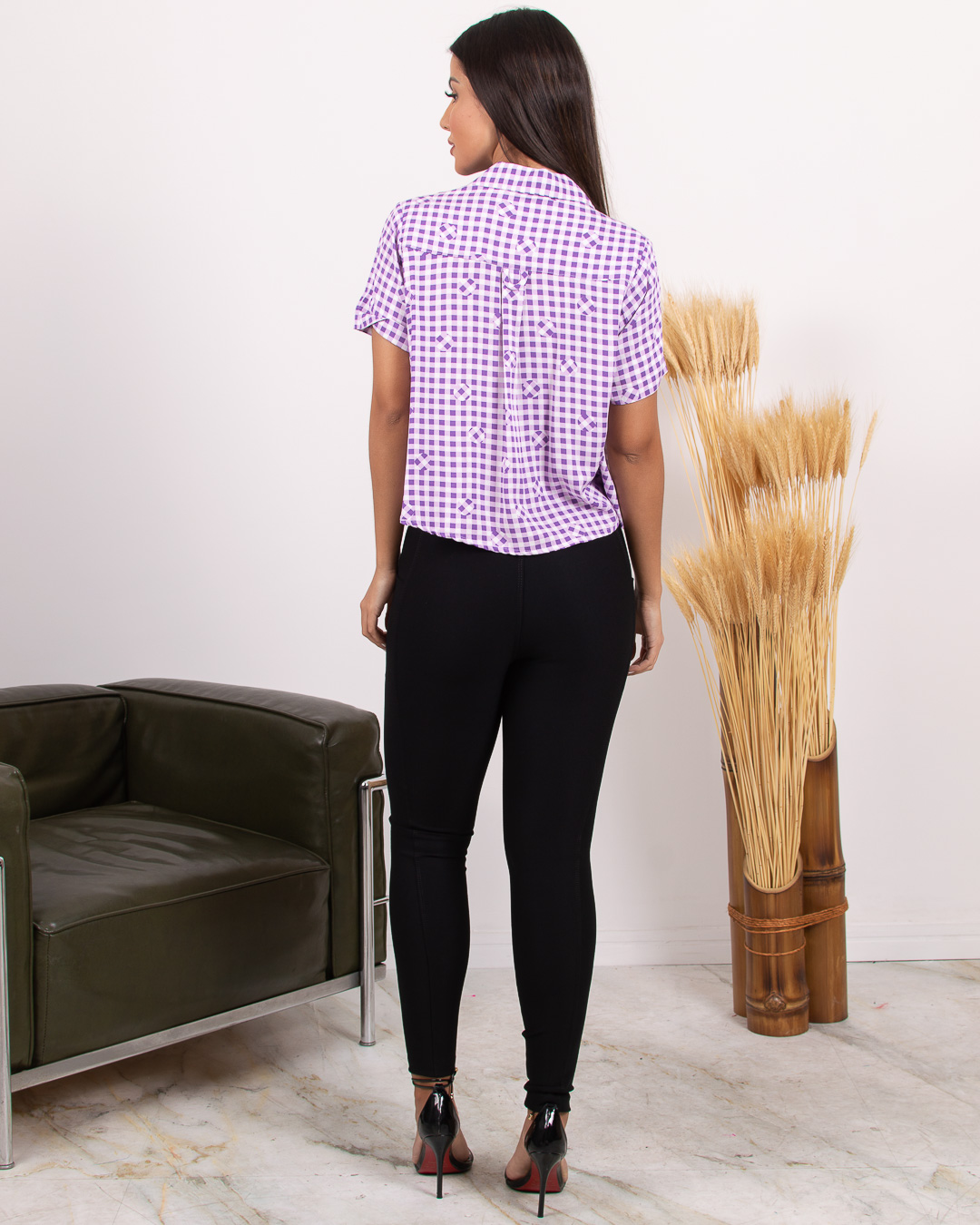 Miss Misses - Miss Misses Checkered Shirt with Lilac Buttons - 18571LILAS