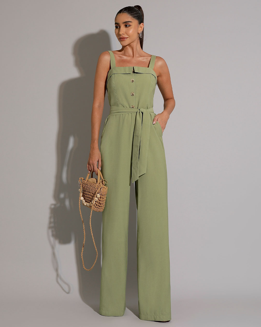 Miss Misses - Miss Misses Jumpsuit with Crossover Detail on the Green Bust - 54187023