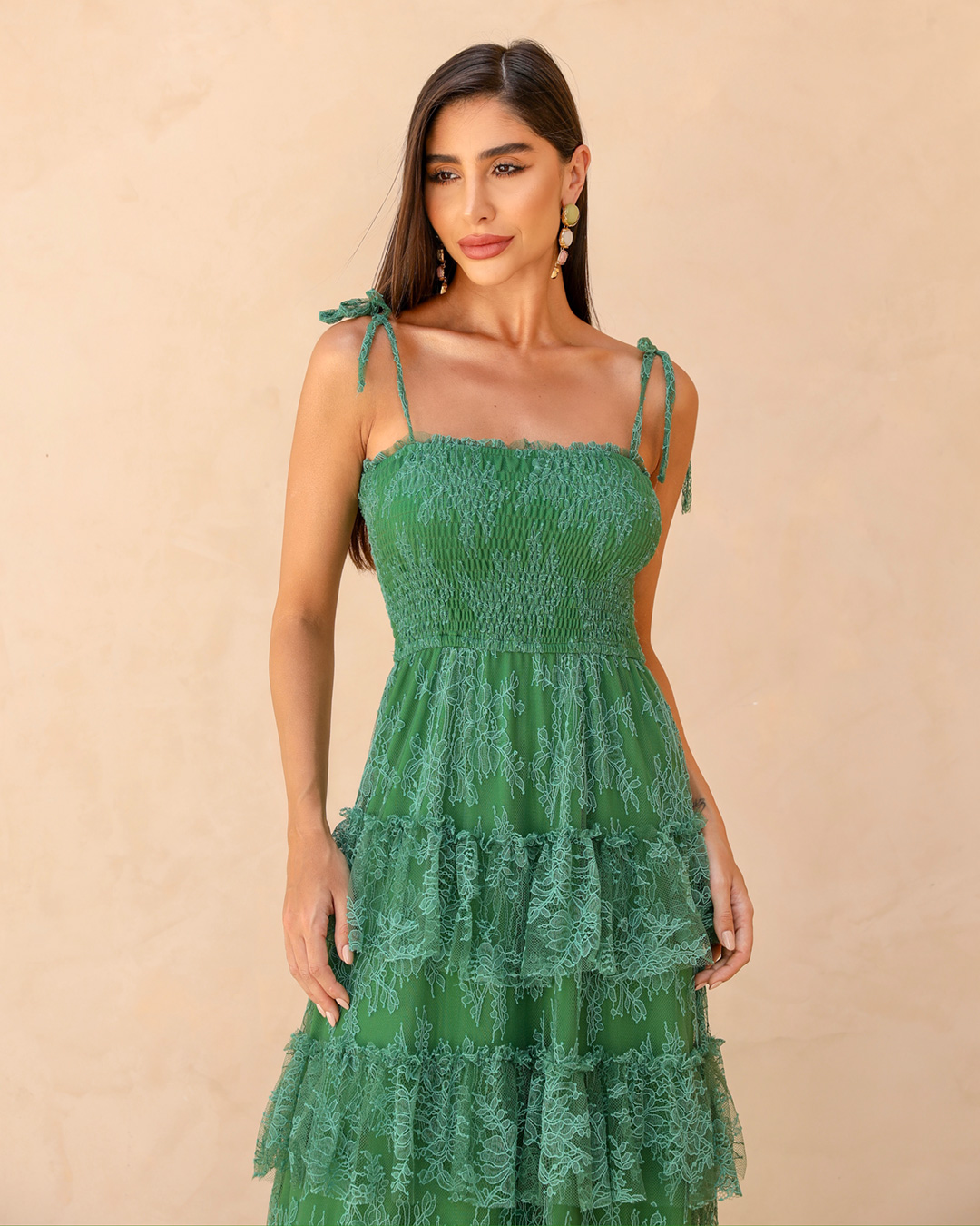 Dot Clothing - Vestido Dot Clothing Longo Camadas e Renda Verde - 2211VERDE