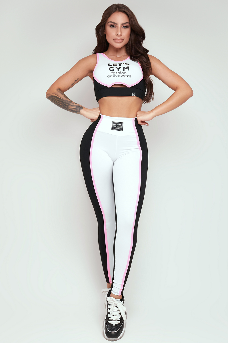 Lets Gym - Black and White Dust Leggings - 2267PTBR