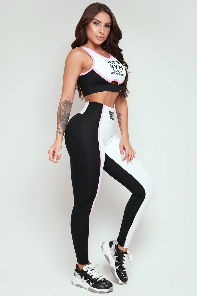 Lets Gym - Black and White Dust Leggings - 2267PTBR