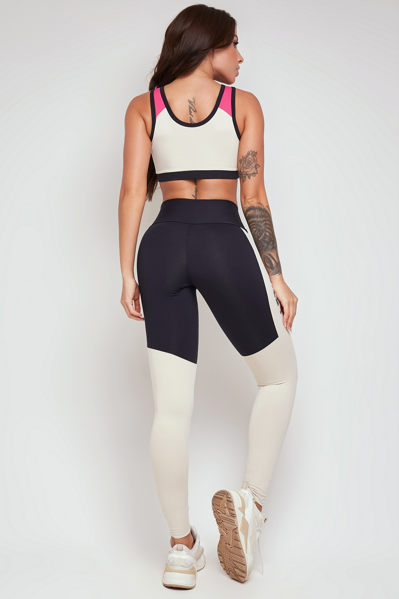 Lets Gym - Legging Brand Colors Off White and Black - 2288OFWPT