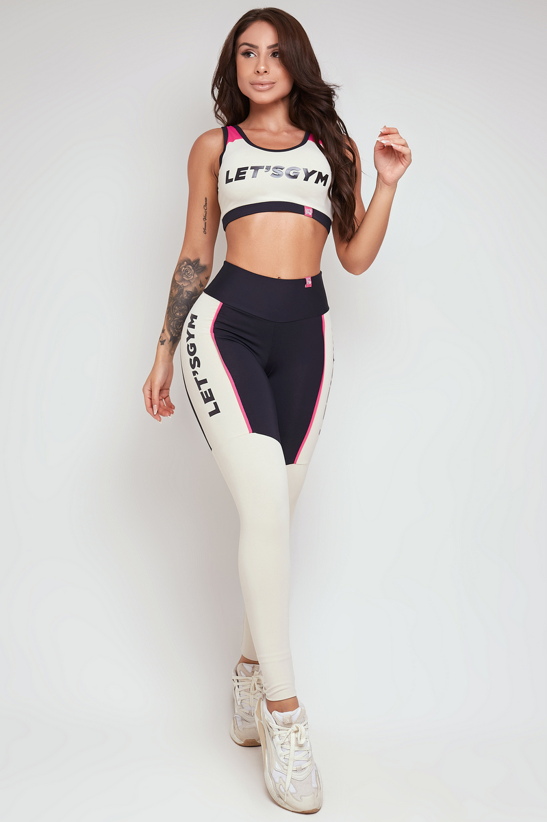 Lets Gym - Legging Brand Colors Off White and Black - 2288OFWPT