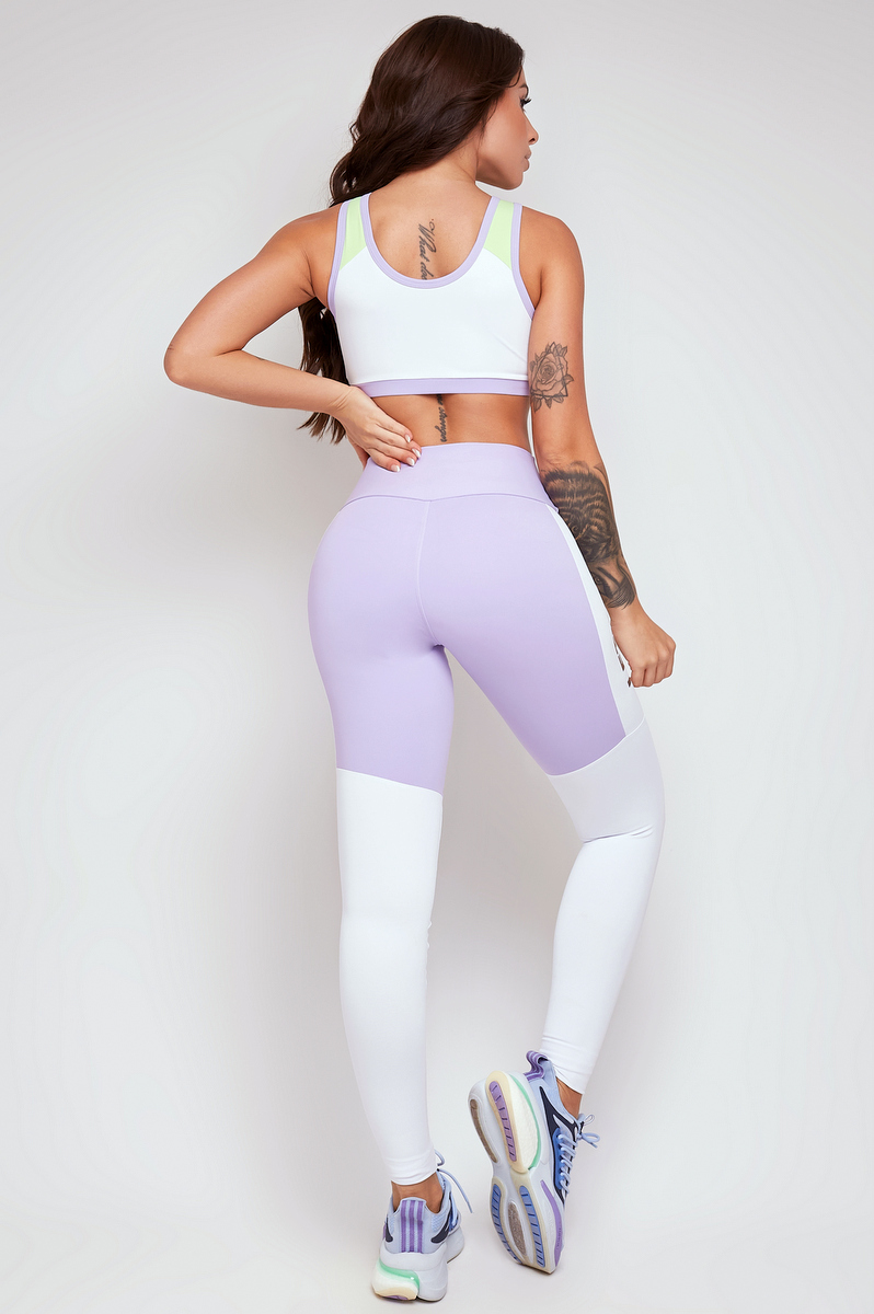 Lets Gym - Legging Brand Colors Branco e Lilás - 2288BRLS