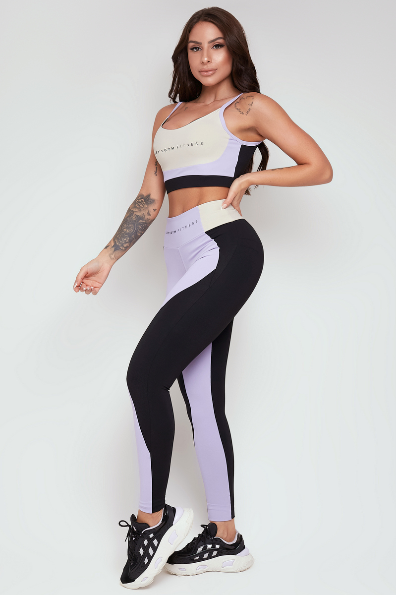 Lets Gym - Black and Lilac Elementary Leggings - 2310PTLS