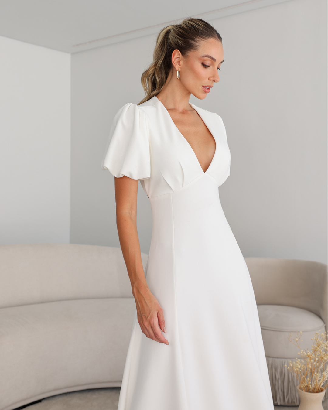 Dot Clothing - Vestido Dot Clothing Longo Manga Offwhite - 2106OFF