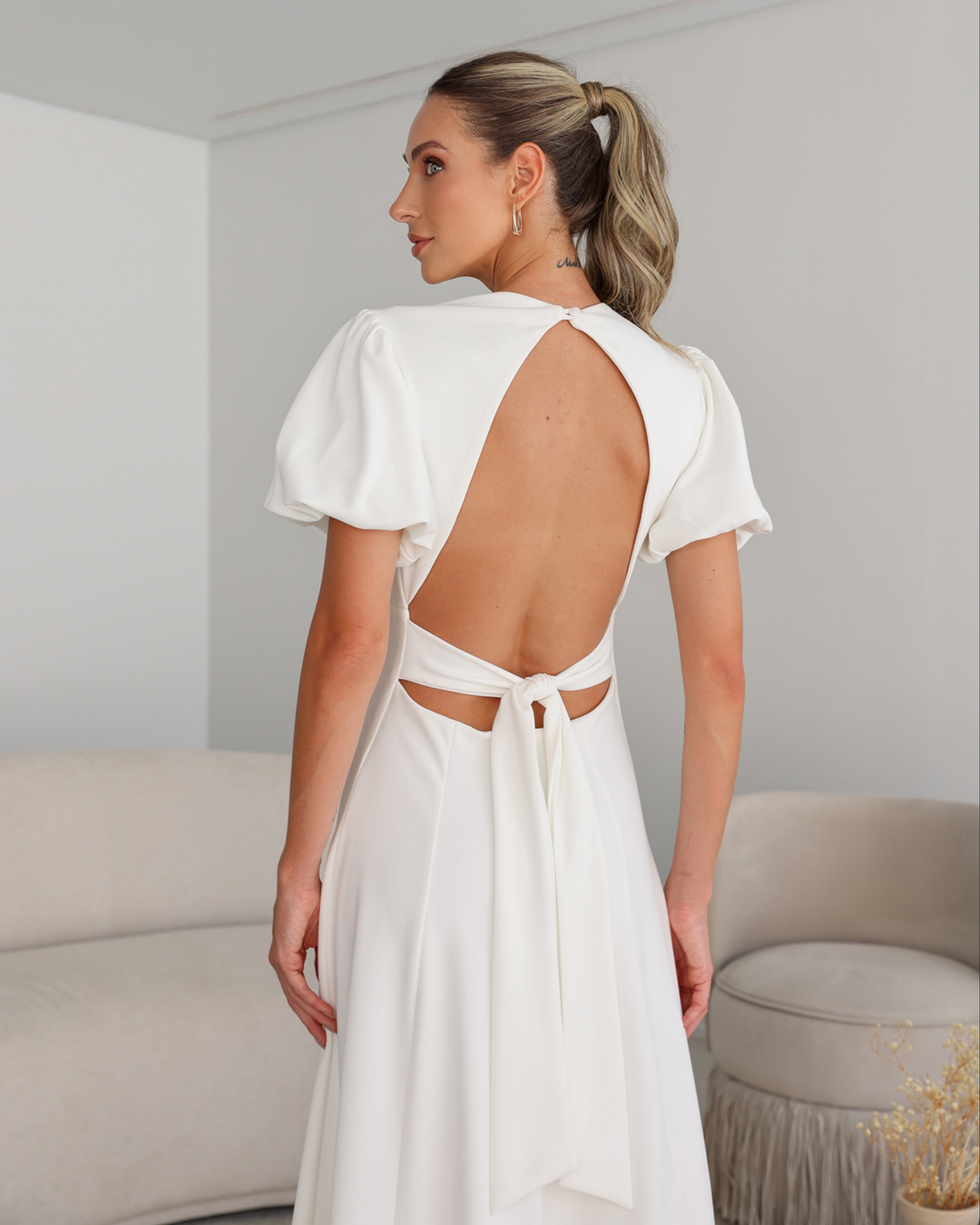 Dot Clothing - Vestido Dot Clothing Longo Manga Offwhite - 2106OFF