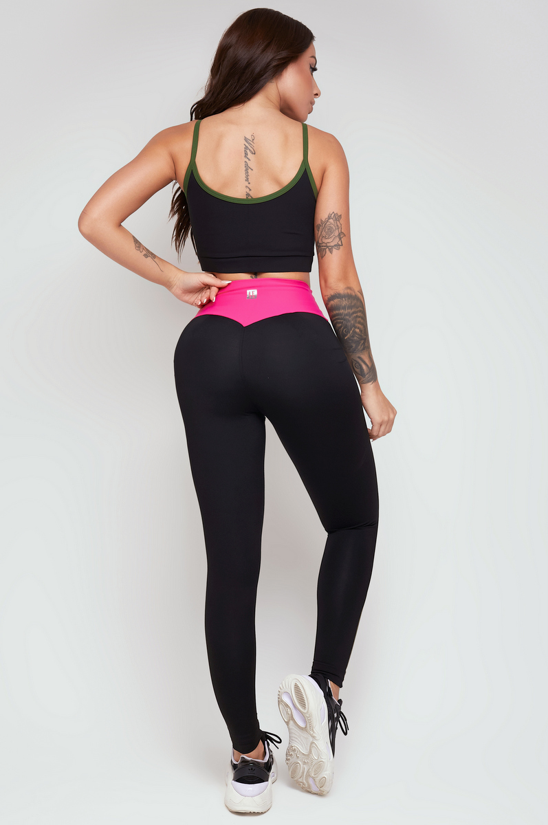 Lets Gym - Elementary Black and Military Green Legging - 2310PTDM