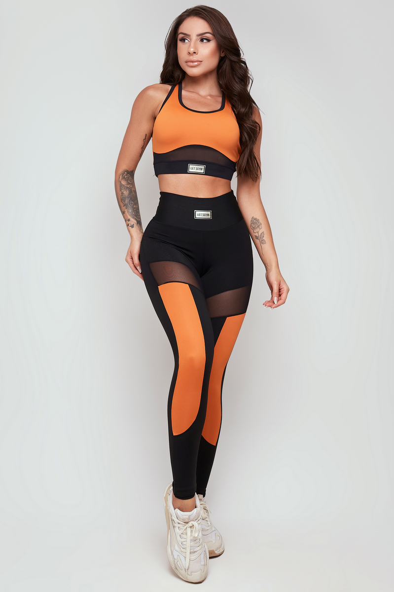 Lets Gym - Black and Ocher Rally Leggings - 2352PTOC