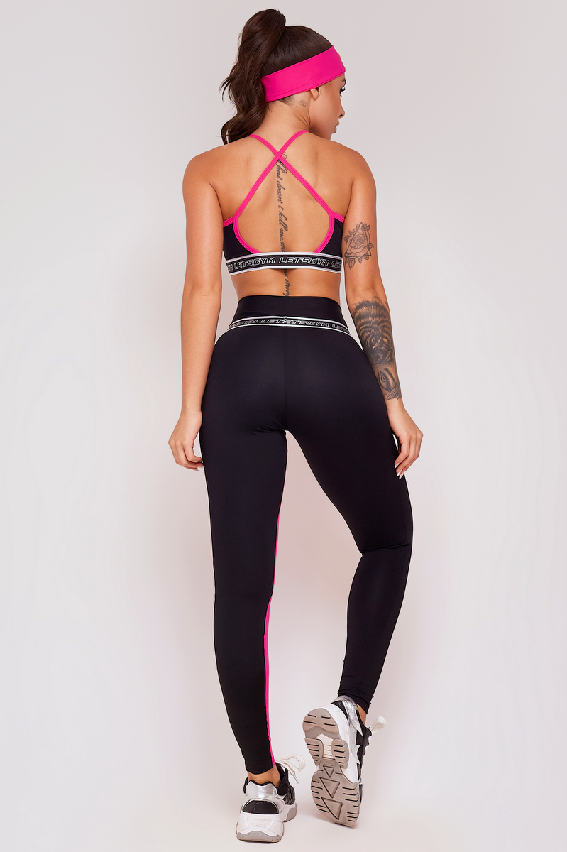 Lets Gym - Legging Balm Preto e Rosa Pink - 2280PTRP