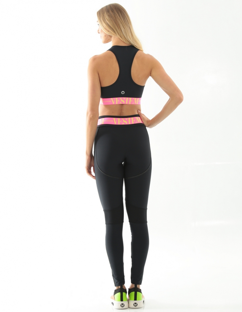 Vestem - Olimpia Black and Neon Pink and Neon Yellow leggings - FS1305.SP.C0183