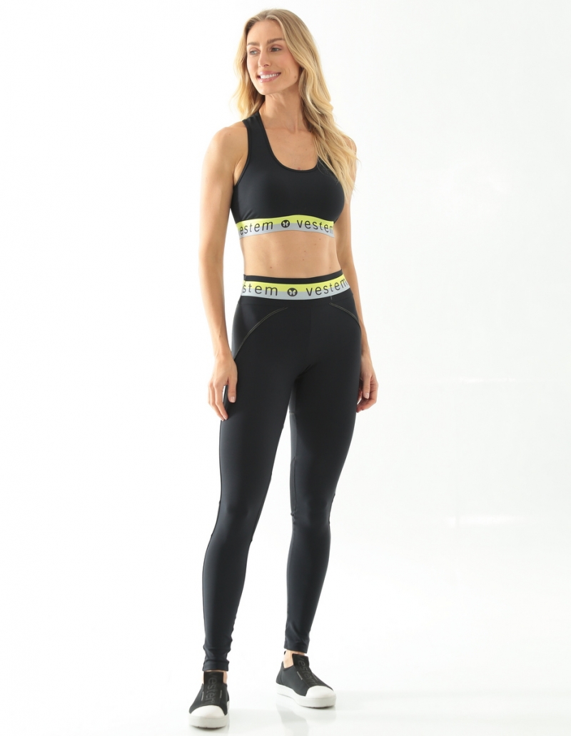 Vestem - Olimpia Black and Neon Yellow and Drizzle Blue leggings - FS1305.SP.C0327