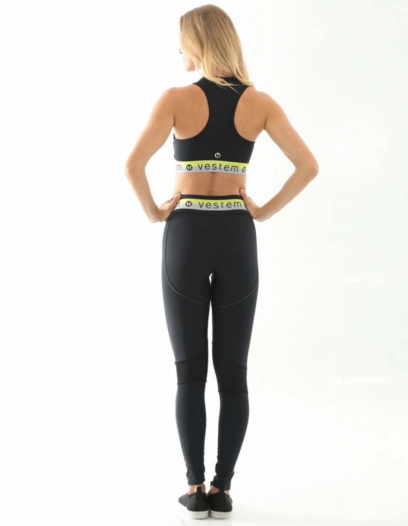 Vestem - Olimpia Black and Neon Yellow and Drizzle Blue leggings - FS1305.SP.C0327