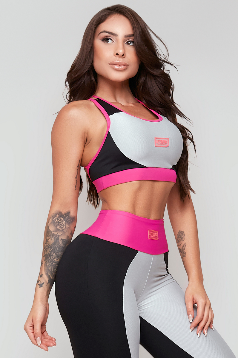 Lets Gym - Top Charm Preto e Prata - 2271PTPR