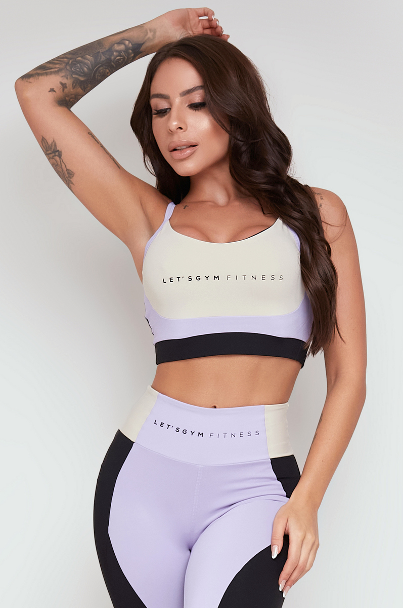 Lets Gym - Elementary Black and Lilac Top - 2309PTLS