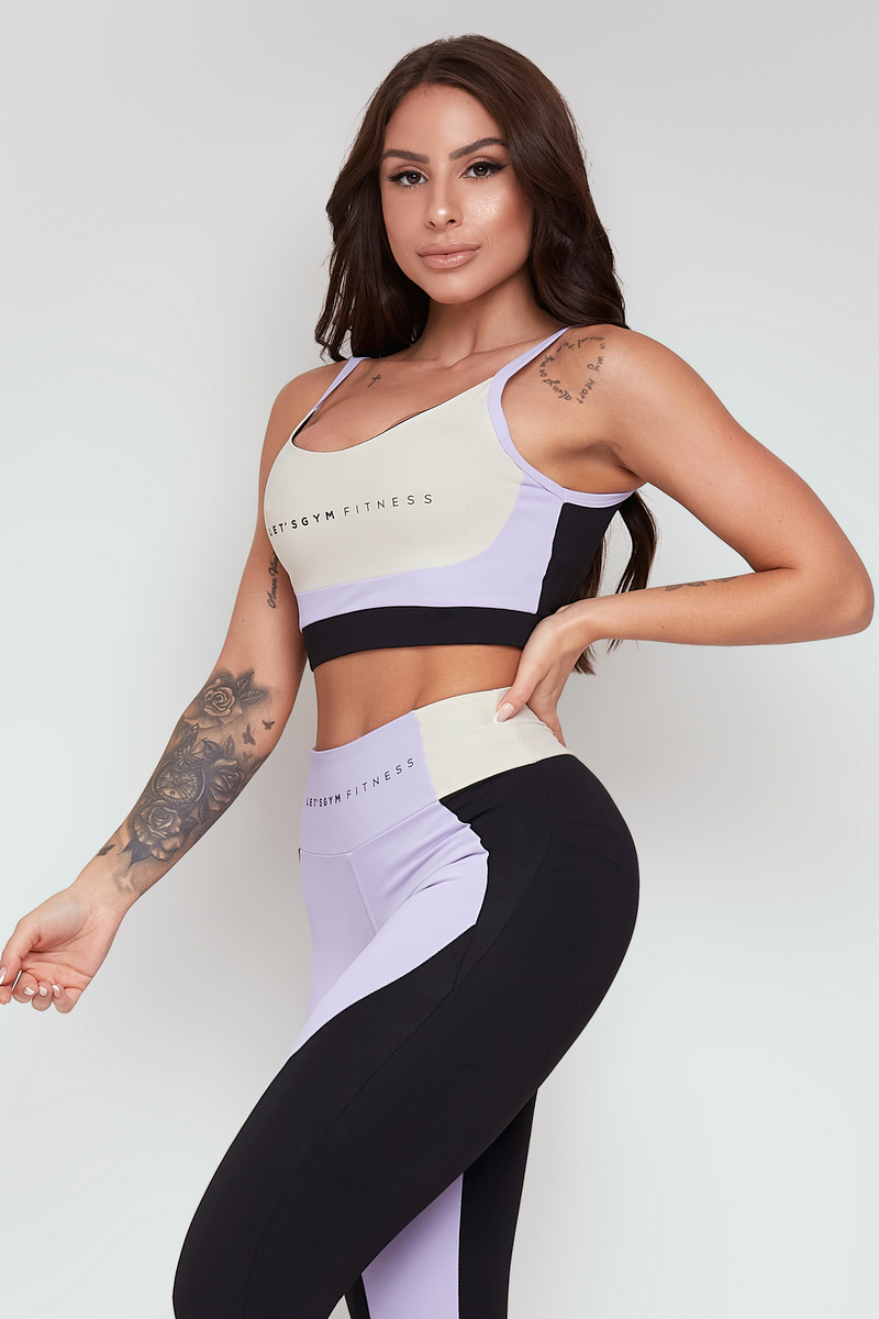 Lets Gym - Elementary Black and Lilac Top - 2309PTLS