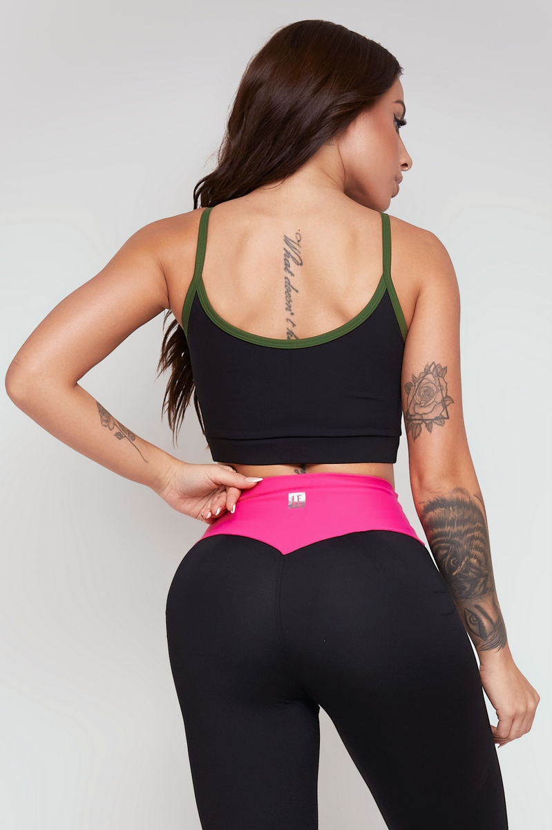 Lets Gym - Top Elementary Black and Military Green - 2309PTVDM