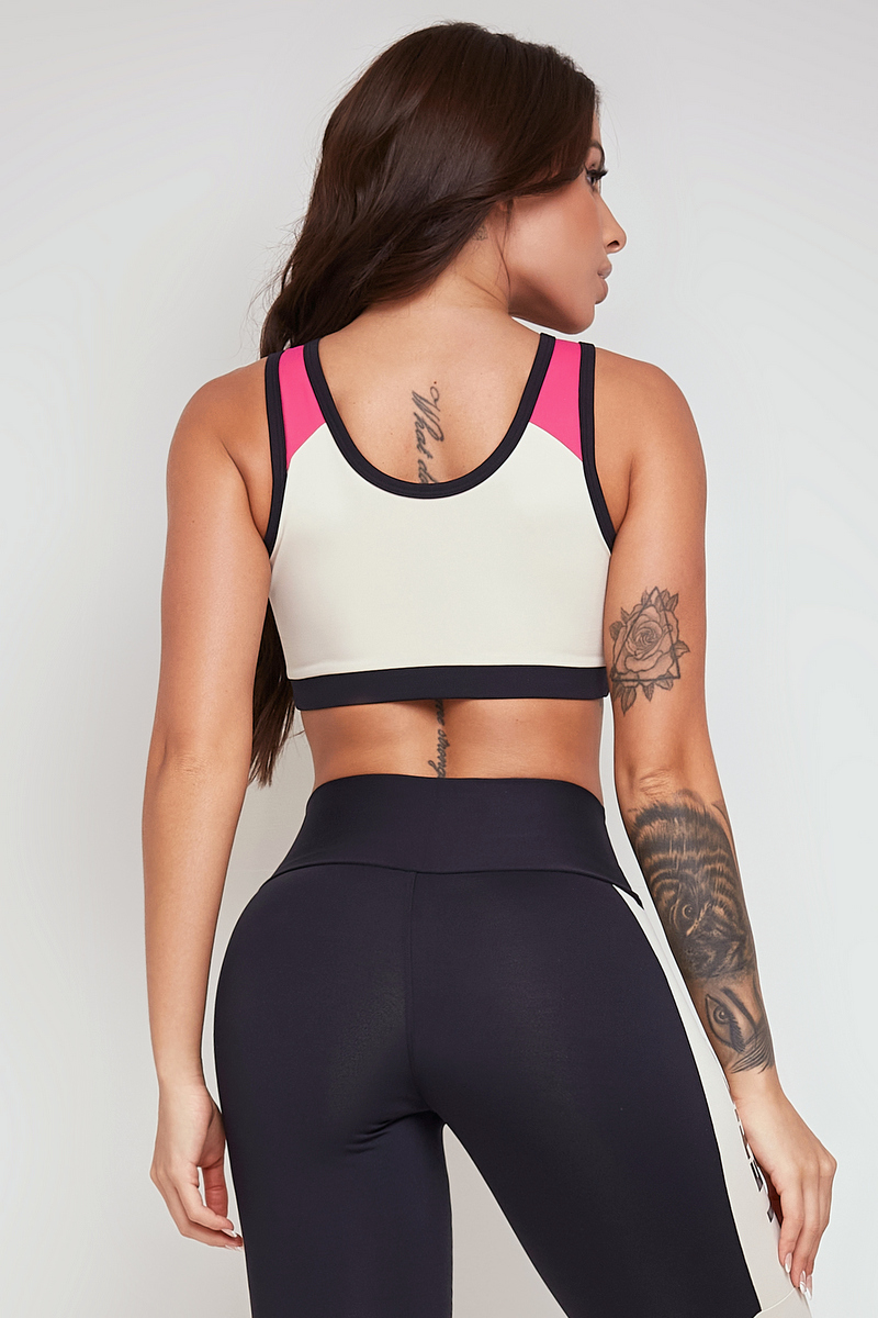 Lets Gym - Top Brand Colors Off White e Preto - 2287OFWPT